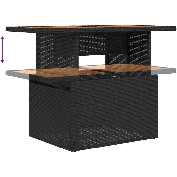 9-delars trädgårdsmatbord med kuddar, svart poly rattan och akacia vidaXL 100 x 55 x 73 cm – bild 9