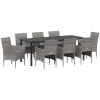 9-delars Trädgårdsmatbord Set Grå Poly Rattan vidaXL 200 x 80 x 73 cm – miniatyr 2