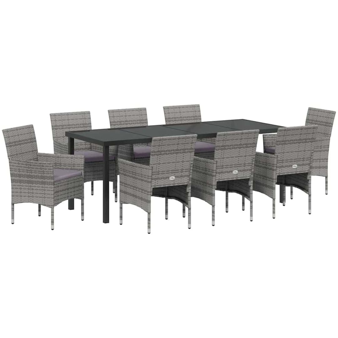 9-delars Trädgårdsmatbord Set Grå Poly Rattan vidaXL 200 x 80 x 73 cm – bild 2