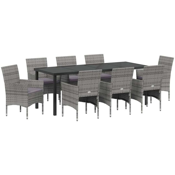 9-delars Trädgårdsmatbord Set Grå Poly Rattan vidaXL 200 x 80 x 73 cm – bild 2