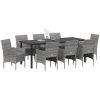 9-delars Trädgårdsmatbord Set Grå Poly Rattan vidaXL 200 x 80 x 73 cm – miniatyr 3