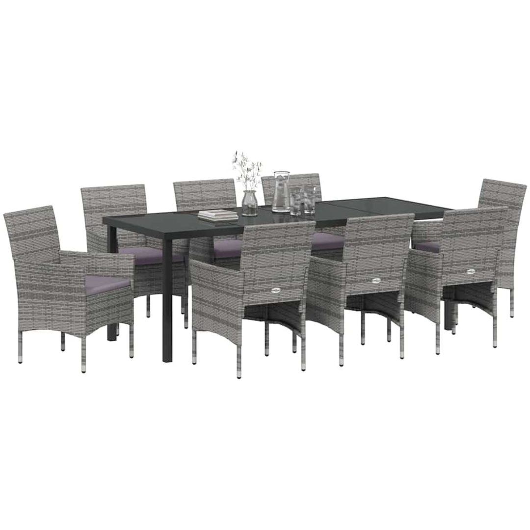 9-delars Trädgårdsmatbord Set Grå Poly Rattan vidaXL 200 x 80 x 73 cm – bild 3
