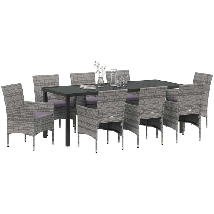 9-delars Trädgårdsmatbord Set Grå Poly Rattan vidaXL 200 x 80 x 73 cm – bild 3