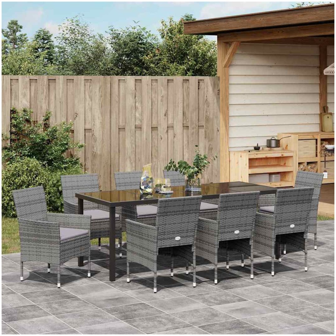 9-delars Trädgårdsmatbord Set Grå Poly Rattan vidaXL 200 x 80 x 73 cm – bild 4