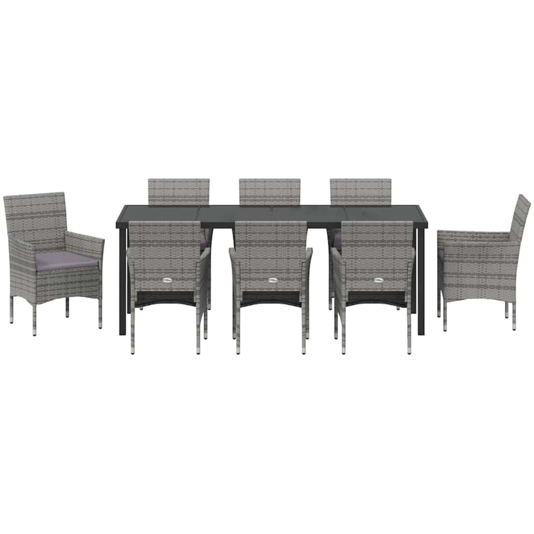 9-delars Trädgårdsmatbord Set Grå Poly Rattan vidaXL 200 x 80 x 73 cm – bild 6