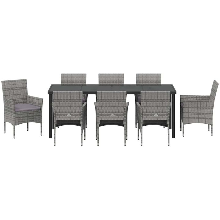 9-delars Trädgårdsmatbord Set Grå Poly Rattan vidaXL 200 x 80 x 73 cm – bild 6