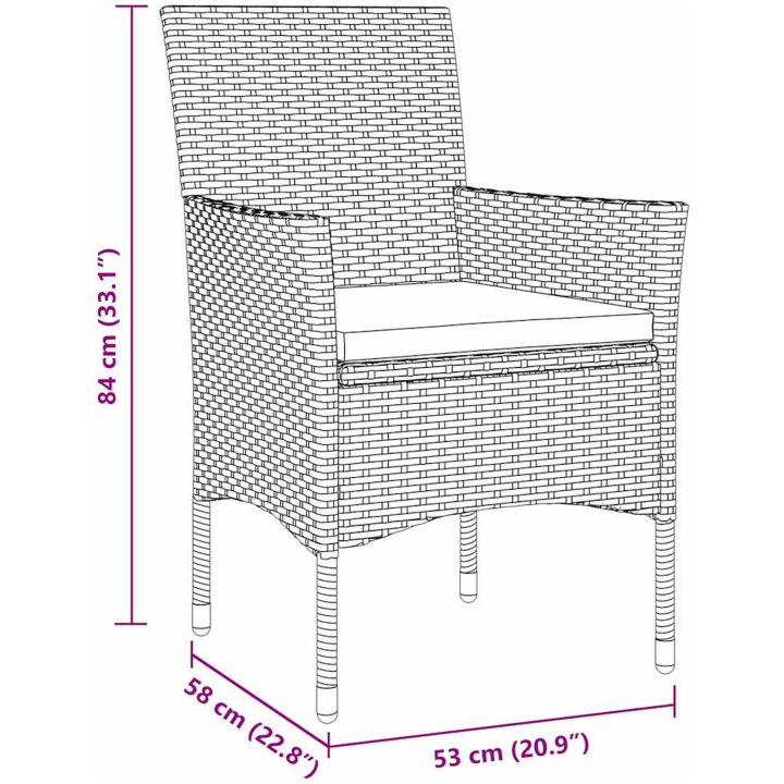 9-delars Trädgårdsmatbord Set Grå Poly Rattan vidaXL 200 x 80 x 73 cm – bild 8