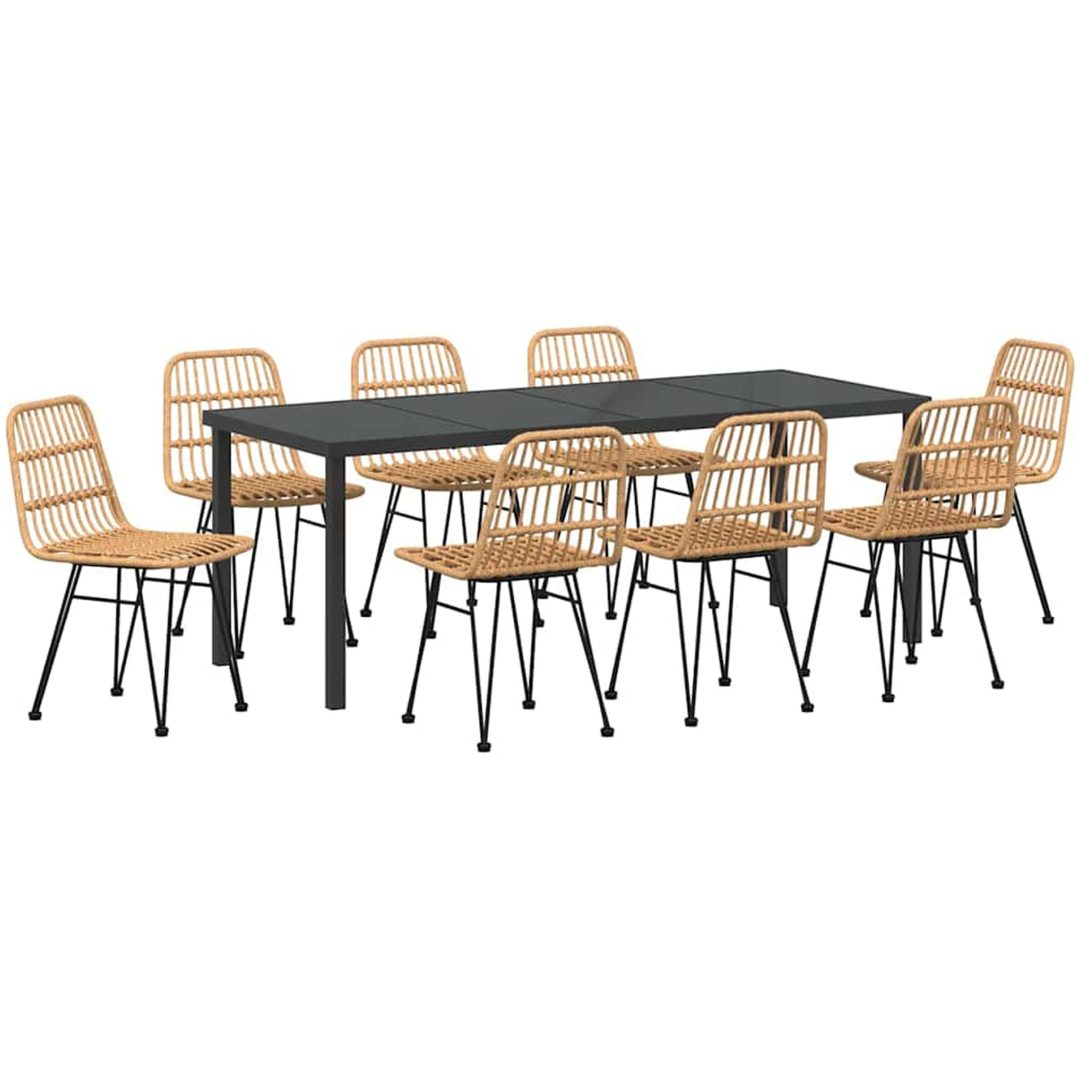 9-delars trädgårdsmatbord set i brun poly rattan. vidaXL 200 x 80 x 73 cm – bild 2