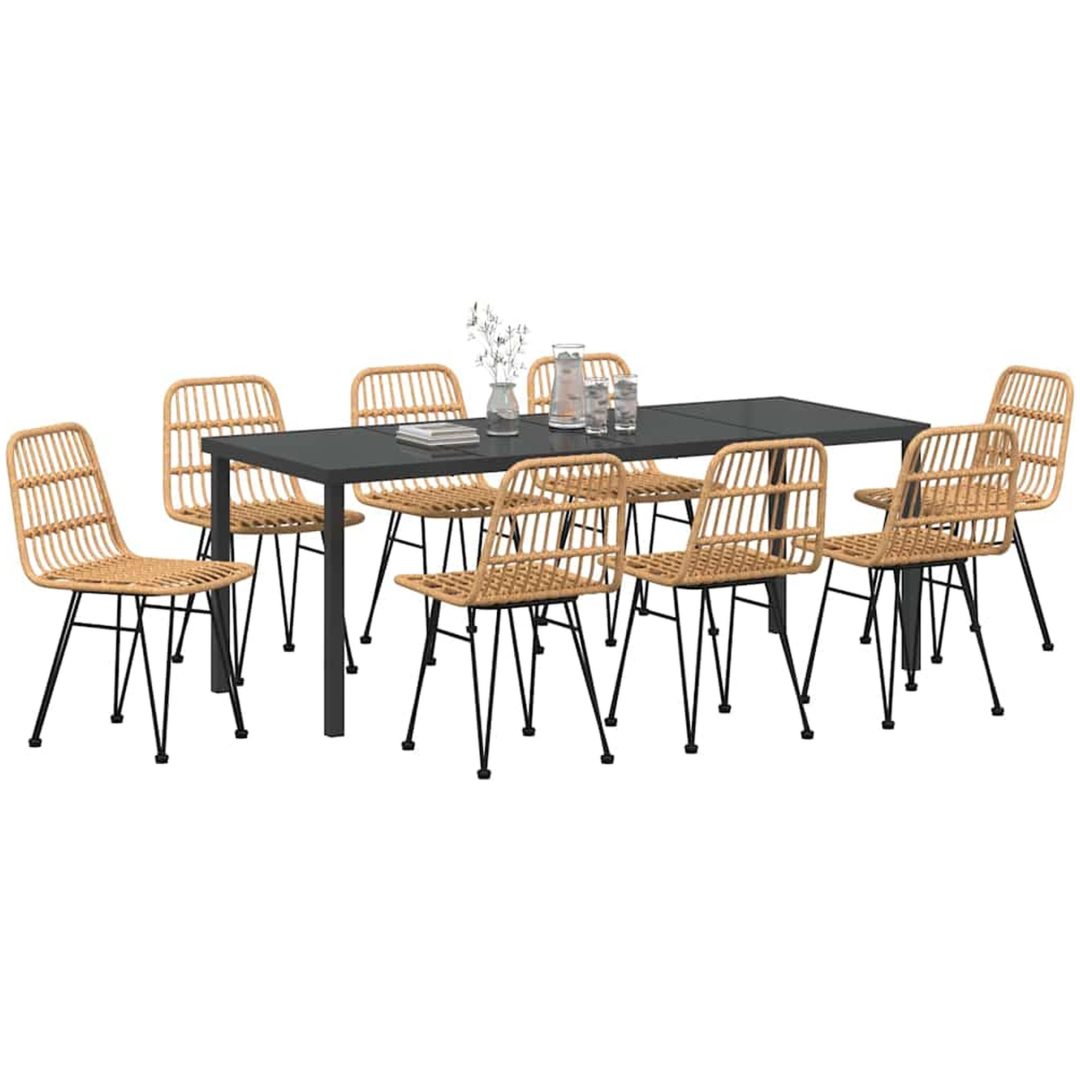 9-delars trädgårdsmatbord set i brun poly rattan. vidaXL 200 x 80 x 73 cm – bild 3