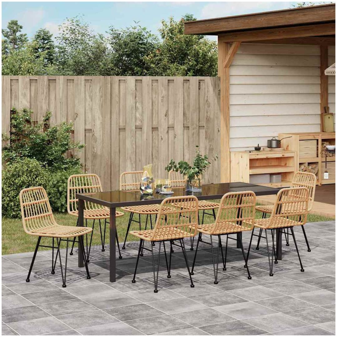 9-delars trädgårdsmatbord set i brun poly rattan. vidaXL 200 x 80 x 73 cm – bild 4
