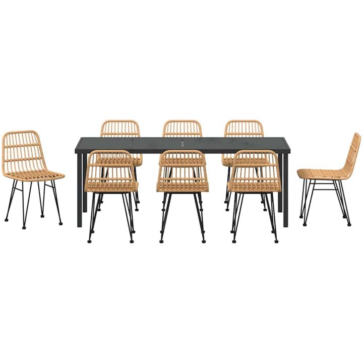 9-delars trädgårdsmatbord set i brun poly rattan. vidaXL 200 x 80 x 73 cm – bild 6