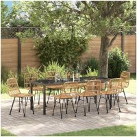 9-delars trädgårdsmatbord set i brun poly rattan. vidaXL