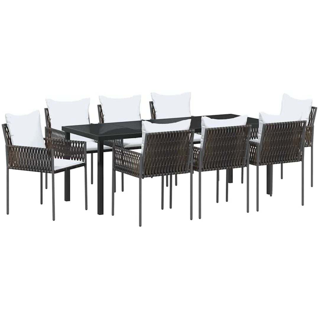 9 Delars Trädgårdsmatbord Set Med Kuddar - Brun, Poly Rattan. vidaXL 200 x 80 x 73 cm – bild 2