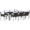 9 Delars Trädgårdsmatbord Set Med Kuddar - Brun, Poly Rattan. vidaXL 200 x 80 x 73 cm – miniatyr 3