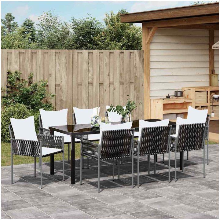 9 Delars Trädgårdsmatbord Set Med Kuddar - Brun, Poly Rattan. vidaXL 200 x 80 x 73 cm – bild 4