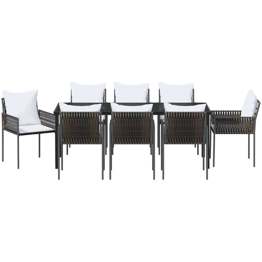 9 Delars Trädgårdsmatbord Set Med Kuddar - Brun, Poly Rattan. vidaXL 200 x 80 x 73 cm – bild 7