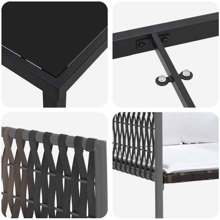 9 Delars Trädgårdsmatbord Set Med Kuddar - Brun, Poly Rattan. vidaXL 200 x 80 x 73 cm – bild 8