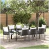 9 Delars Trädgårdsmatbord Set Med Kuddar - Brun, Poly Rattan. vidaXL 200 x 80 x 73 cm – miniatyr 1