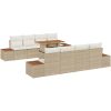 9-delars trädgårdsmatbordets set med kuddar i beige poly rattan och akacia vidaXL 100 x 55 x 73 cm – miniatyr 2