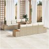 9-delars trädgårdsmatbordets set med kuddar i beige poly rattan och akacia vidaXL 100 x 55 x 73 cm – miniatyr 1