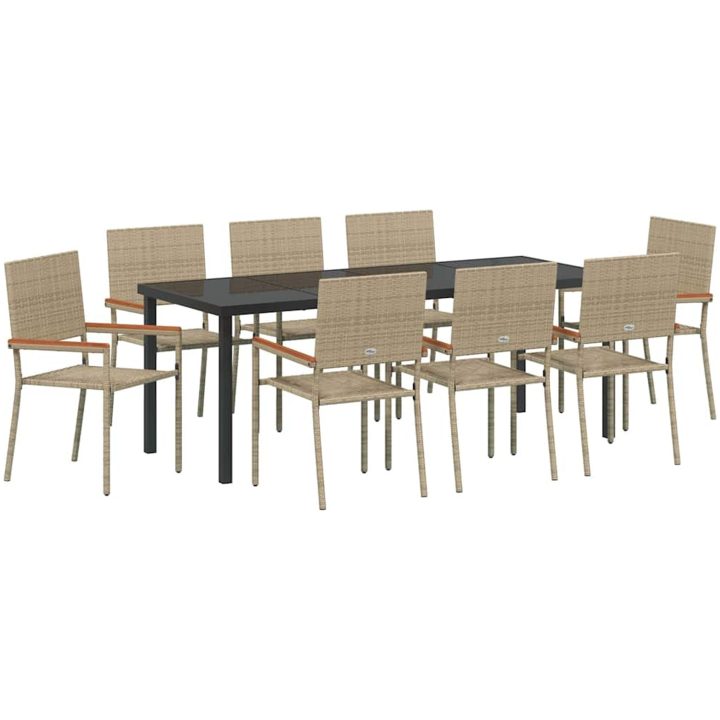 9-delars trädgårdsmatbordset i beige poly rattan vidaXL 200 x 80 x 73 cm – bild 2