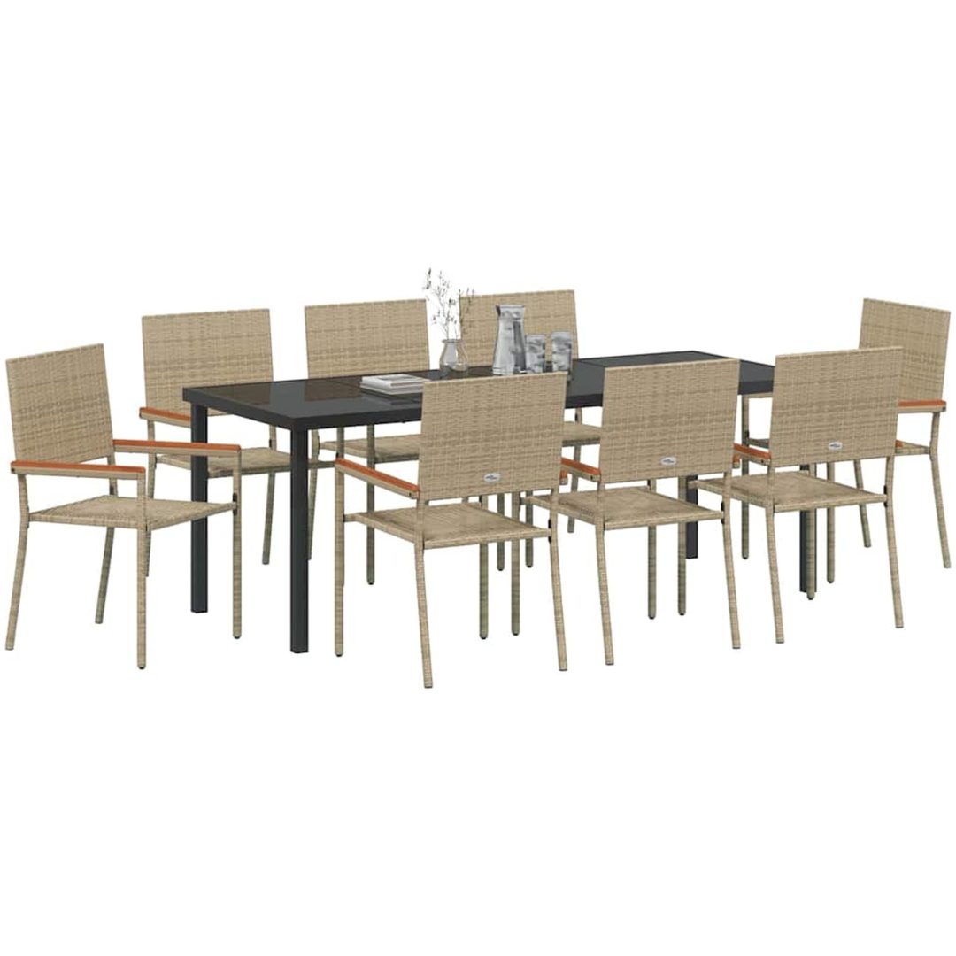 9-delars trädgårdsmatbordset i beige poly rattan vidaXL 200 x 80 x 73 cm – bild 3