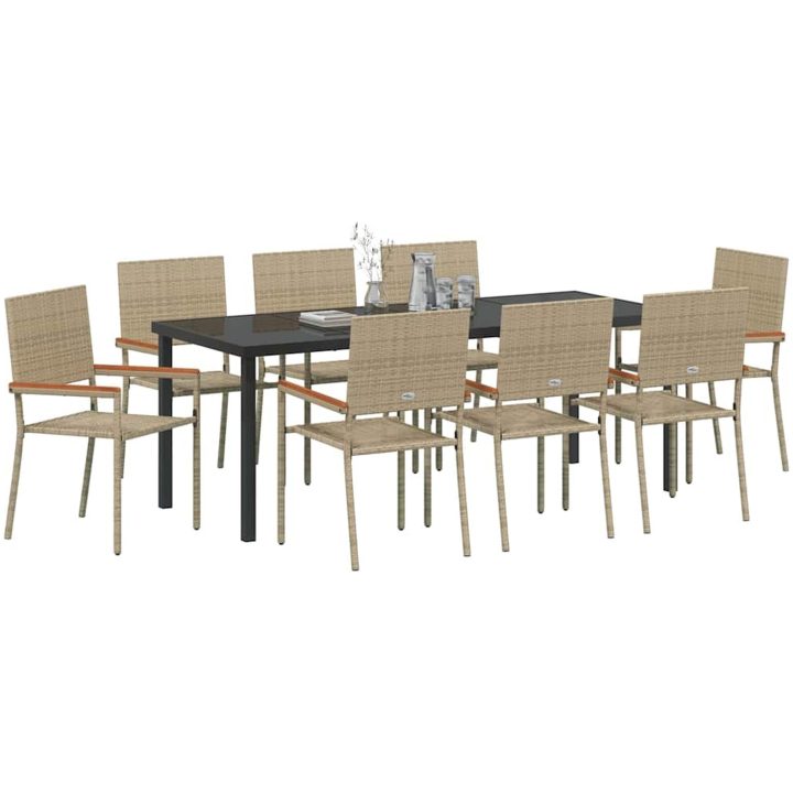 9-delars trädgårdsmatbordset i beige poly rattan vidaXL 200 x 80 x 73 cm – bild 3