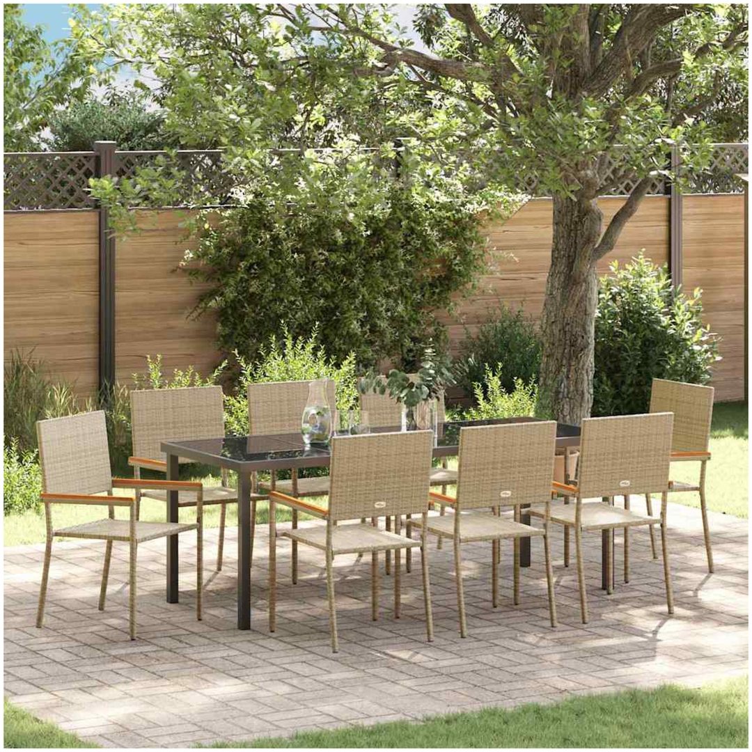 9-delars trädgårdsmatbordset i beige poly rattan vidaXL 200 x 80 x 73 cm