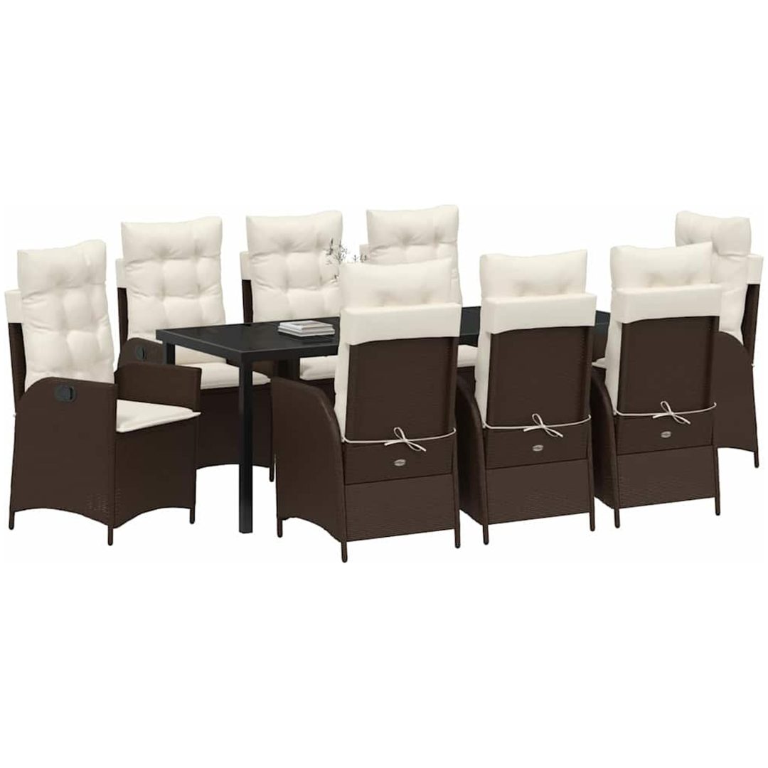 9 Delars Trädgårdsmatbordset med Kuddar - Brun Poly Rattan. vidaXL 200 x 80 x 73 cm – bild 3