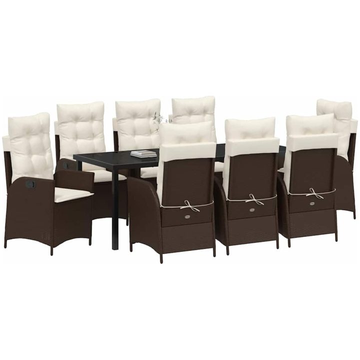 9 Delars Trädgårdsmatbordset med Kuddar - Brun Poly Rattan. vidaXL 200 x 80 x 73 cm – bild 3