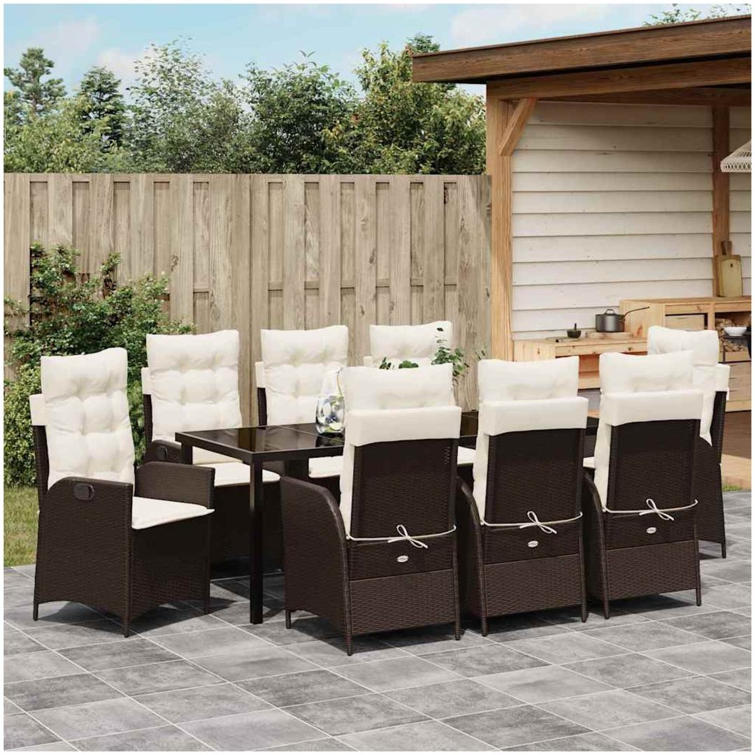 9 Delars Trädgårdsmatbordset med Kuddar - Brun Poly Rattan. vidaXL 200 x 80 x 73 cm – bild 4