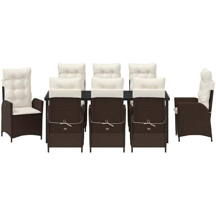 9 Delars Trädgårdsmatbordset med Kuddar - Brun Poly Rattan. vidaXL 200 x 80 x 73 cm – bild 6