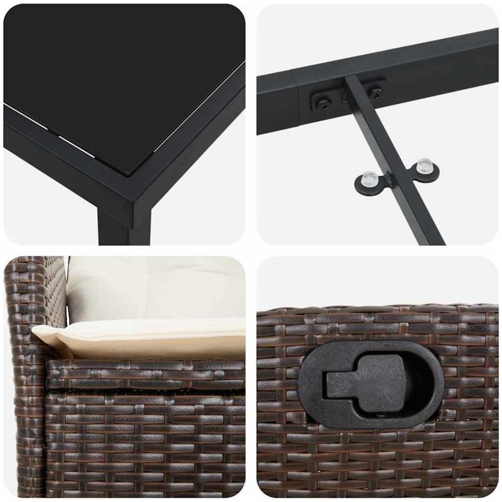 9 Delars Trädgårdsmatbordset med Kuddar - Brun Poly Rattan. vidaXL 200 x 80 x 73 cm – bild 7