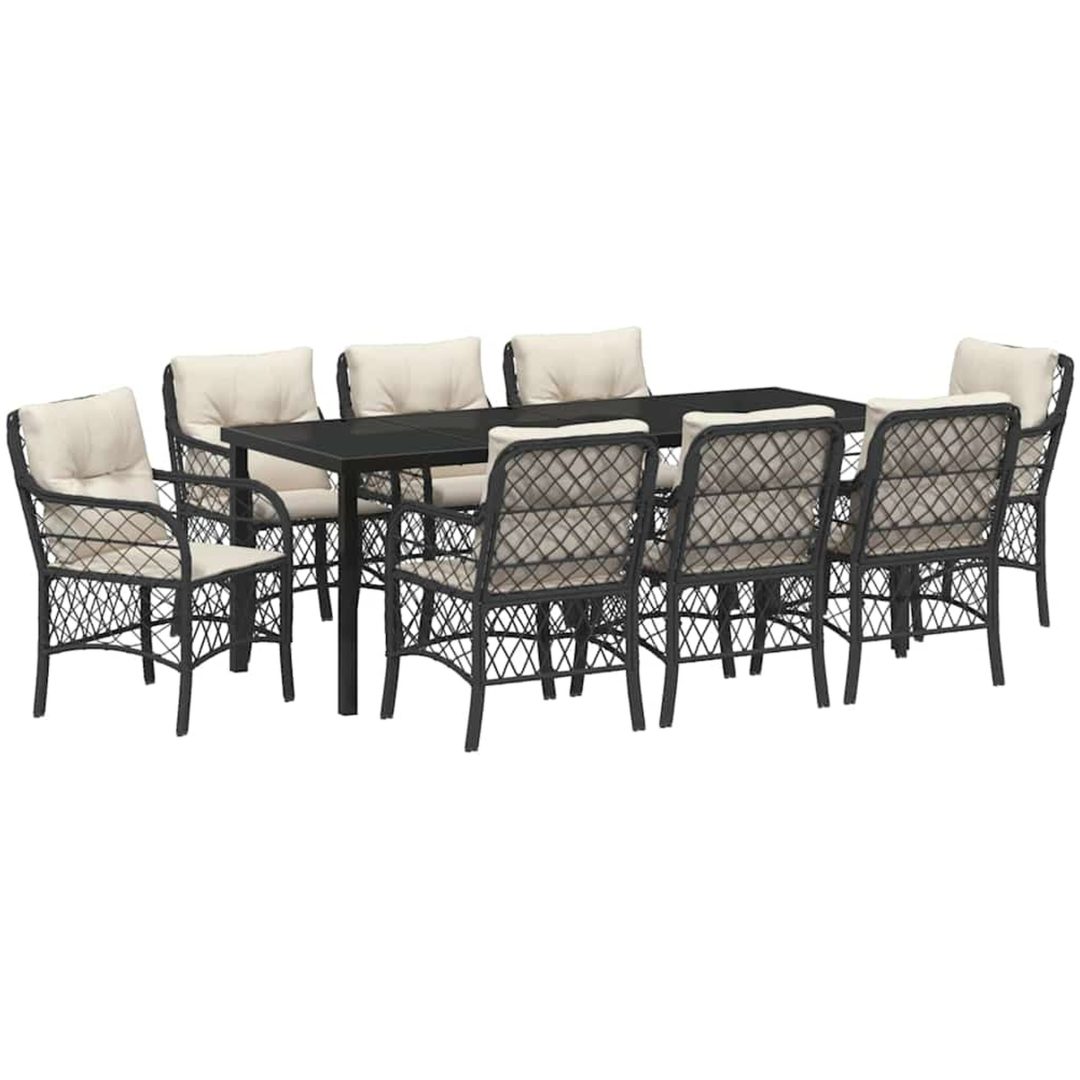 9-delars trädgårdsmatbordset med kuddar, svart poly-rattan. vidaXL 200 x 80 x 73 cm – bild 2