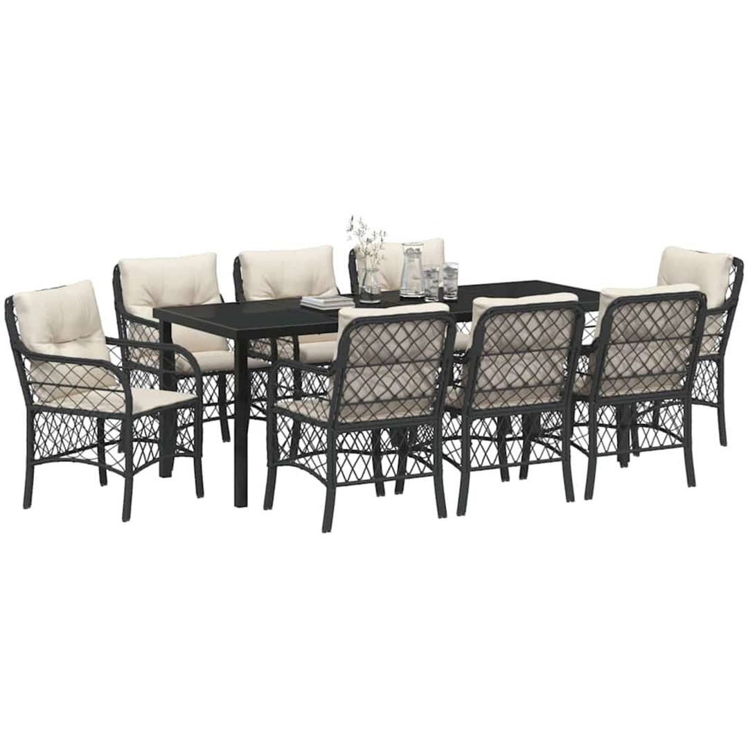 9-delars trädgårdsmatbordset med kuddar, svart poly-rattan. vidaXL 200 x 80 x 73 cm – bild 3