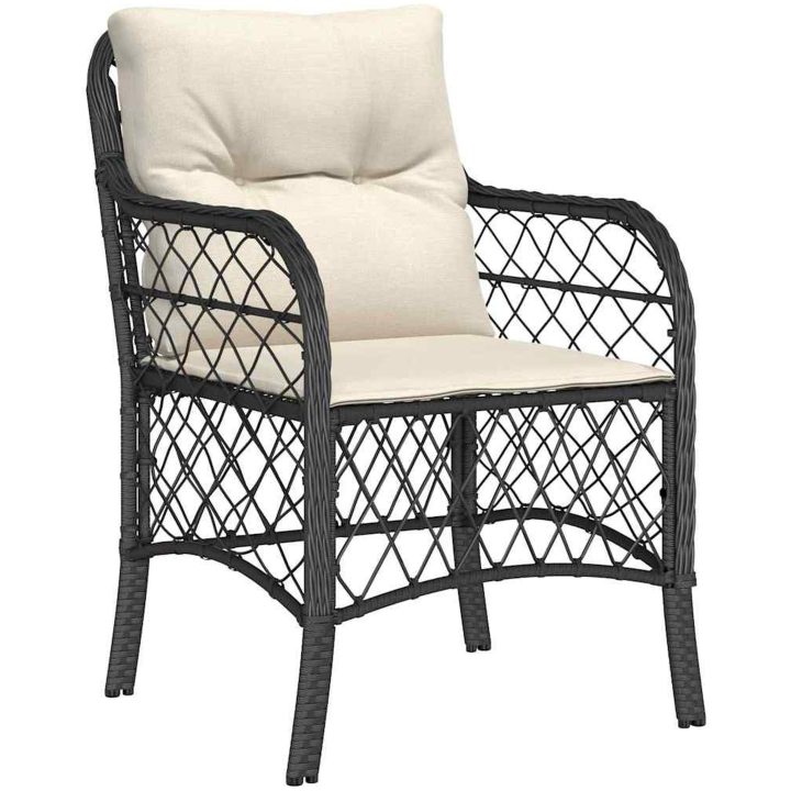 9-delars trädgårdsmatbordset med kuddar, svart poly-rattan. vidaXL 200 x 80 x 73 cm – bild 6