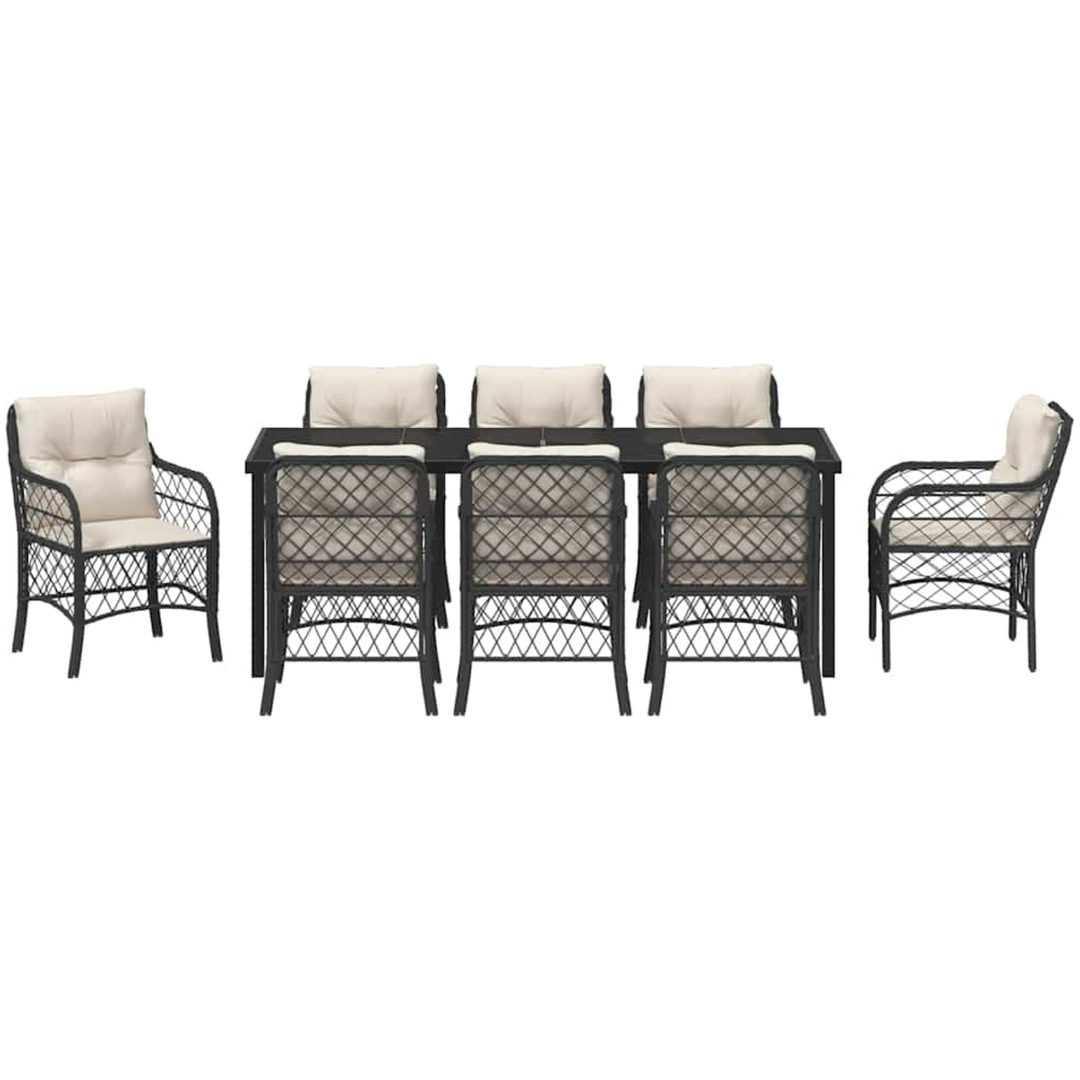 9-delars trädgårdsmatbordset med kuddar, svart poly-rattan. vidaXL 200 x 80 x 73 cm – bild 7