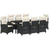 9 Delars Trädgårdsmatbordset Med Kuddar - Svart Poly Rattan vidaXL 200 x 80 x 73 cm – miniatyr 2