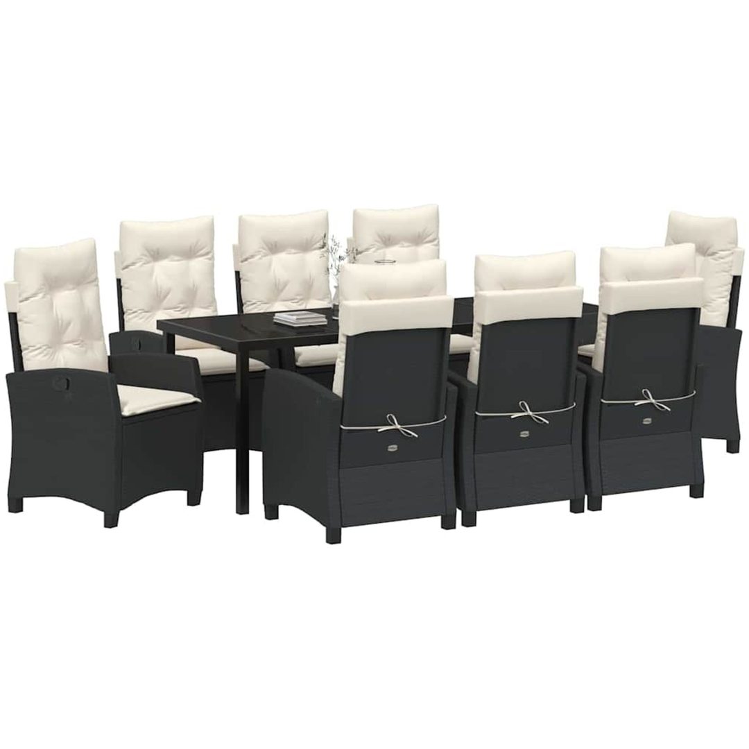 9 Delars Trädgårdsmatbordset Med Kuddar - Svart Poly Rattan vidaXL 200 x 80 x 73 cm – bild 3