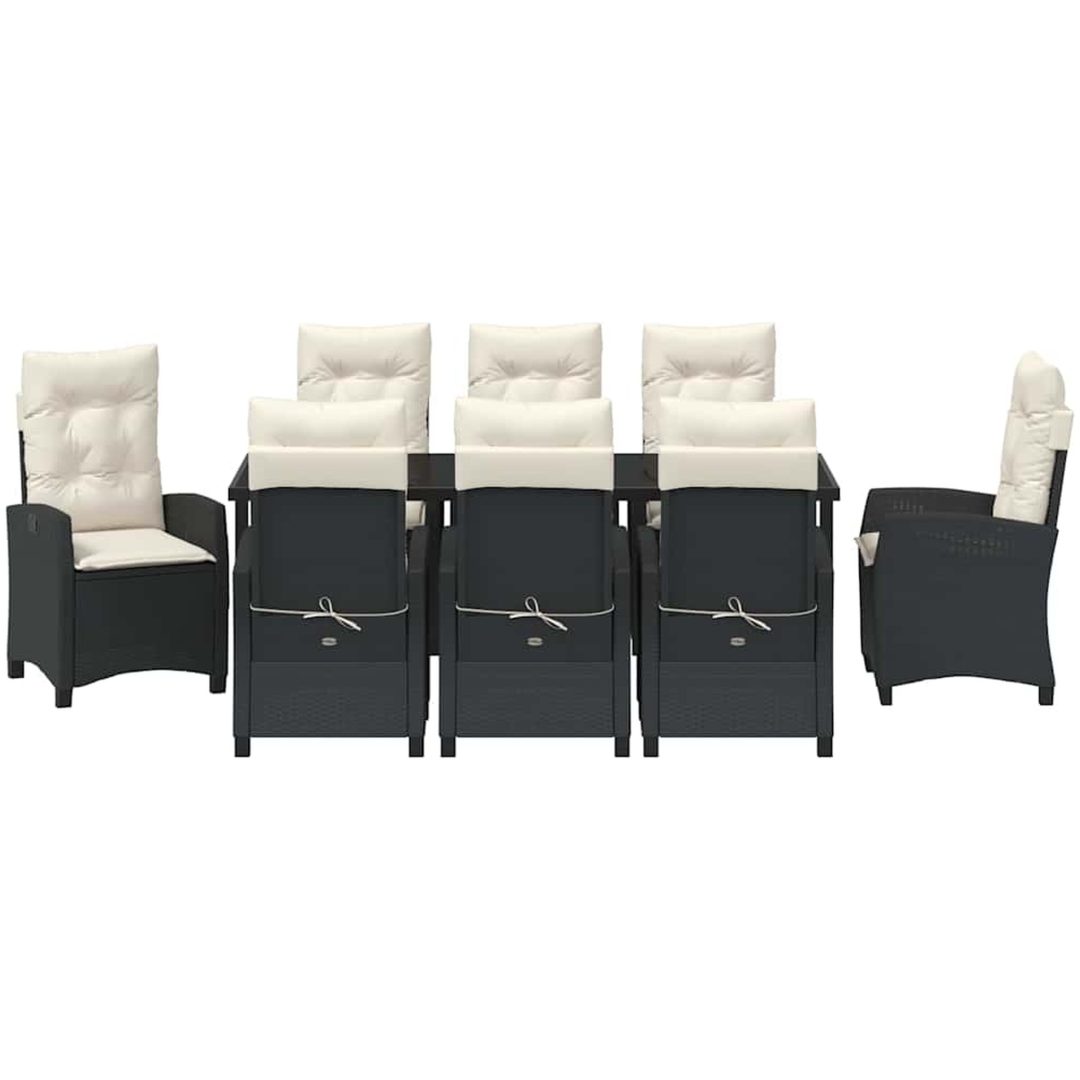 9 Delars Trädgårdsmatbordset Med Kuddar - Svart Poly Rattan vidaXL 200 x 80 x 73 cm – bild 7