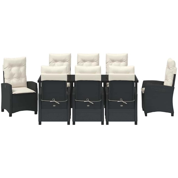 9 Delars Trädgårdsmatbordset Med Kuddar - Svart Poly Rattan vidaXL 200 x 80 x 73 cm – bild 7