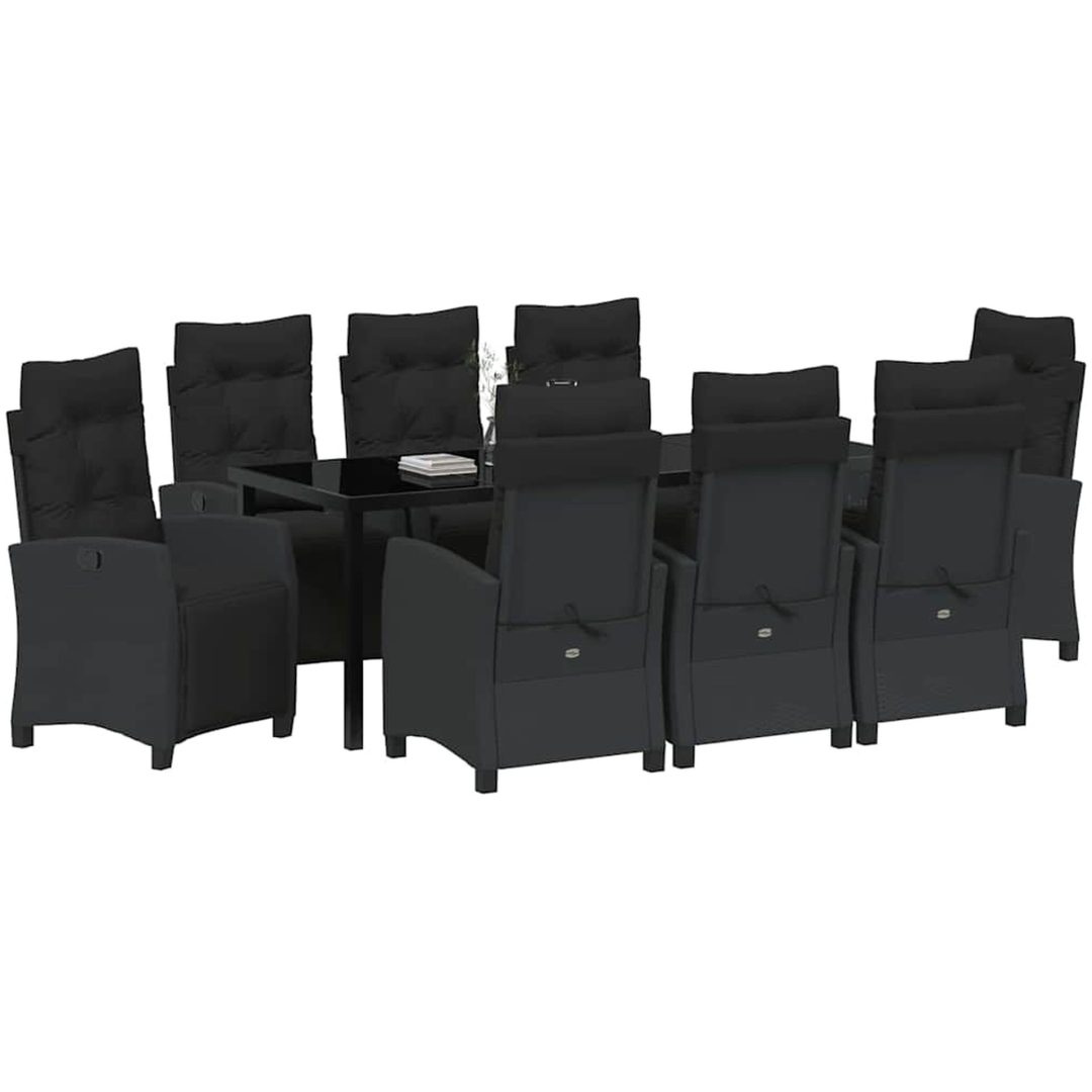 9-delars trädgårdsmatbordset, svart poly-rattan. vidaXL 200 x 80 x 73 cm – bild 3