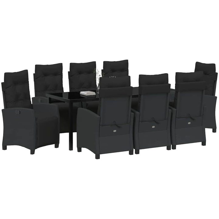 9-delars trädgårdsmatbordset, svart poly-rattan. vidaXL 200 x 80 x 73 cm – bild 3