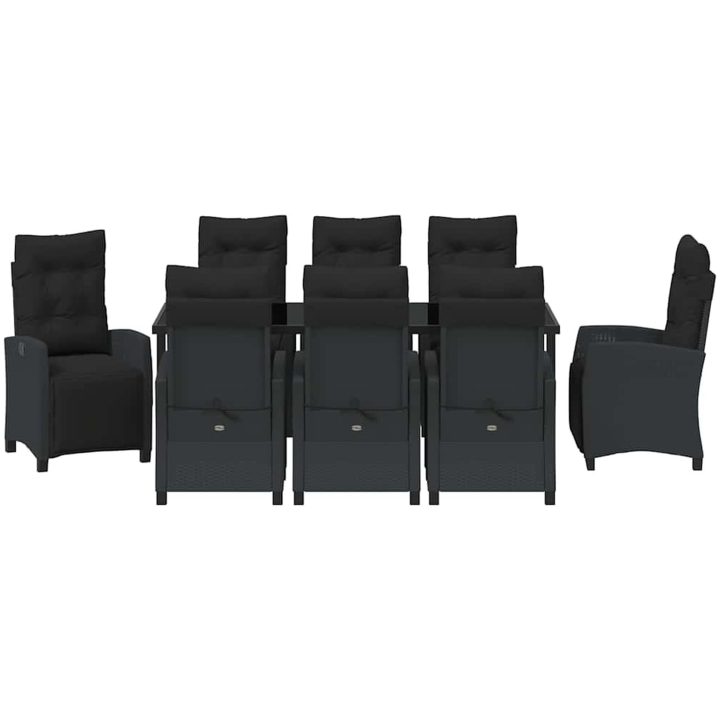 9-delars trädgårdsmatbordset, svart poly-rattan. vidaXL 200 x 80 x 73 cm – bild 6