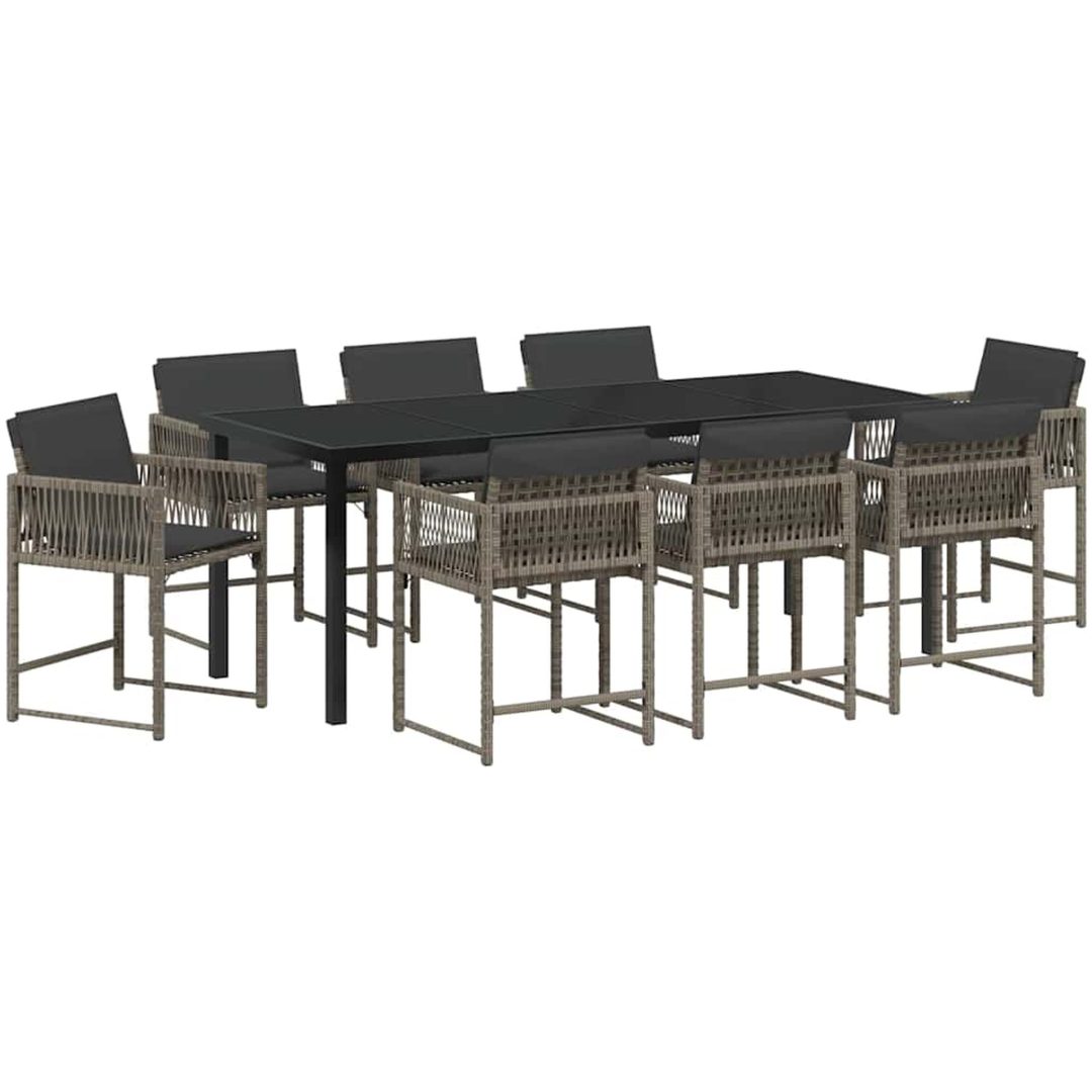 9-delars trädgårdsmatbordsmöbelset med kuddar, grå, poly rattan. vidaXL 200 x 80 x 73 cm – bild 2