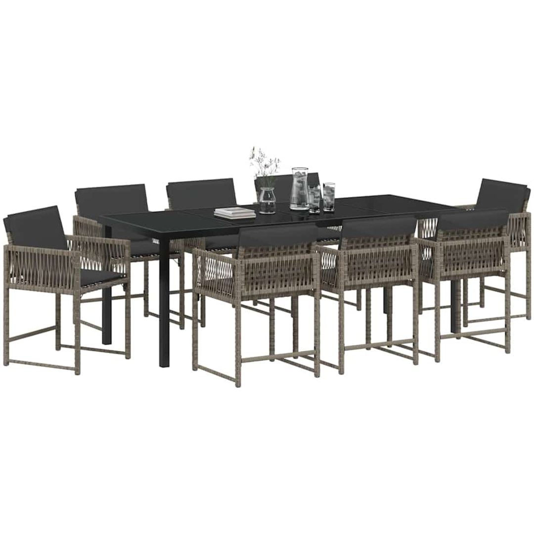 9-delars trädgårdsmatbordsmöbelset med kuddar, grå, poly rattan. vidaXL 200 x 80 x 73 cm – bild 3