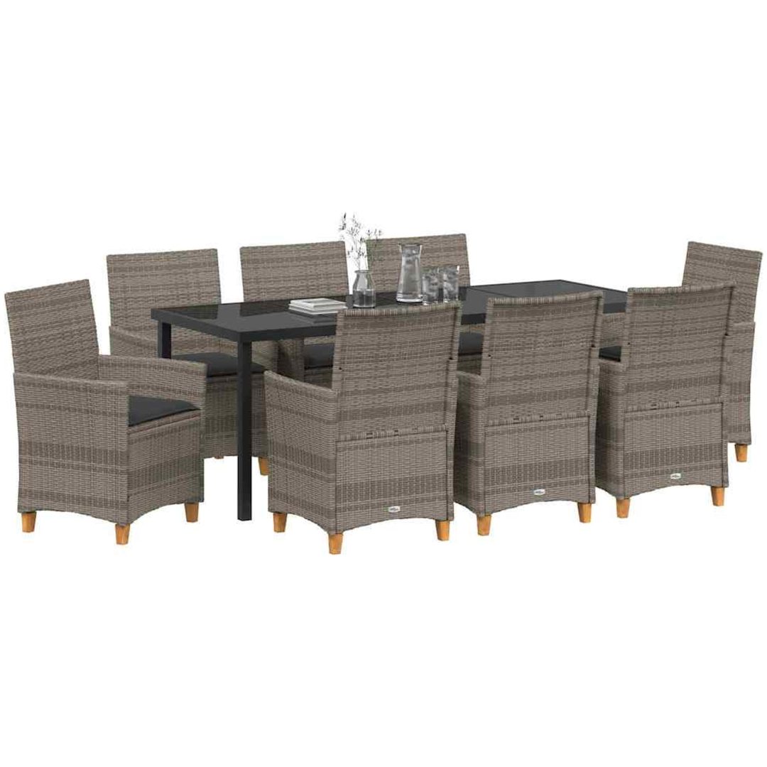 9-delars trädgårdsmatgrupp med kuddar i grå poly-rattan vidaXL 200 x 80 x 73 cm – bild 3