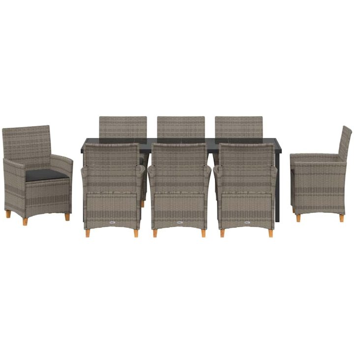 9-delars trädgårdsmatgrupp med kuddar i grå poly-rattan vidaXL 200 x 80 x 73 cm – bild 6