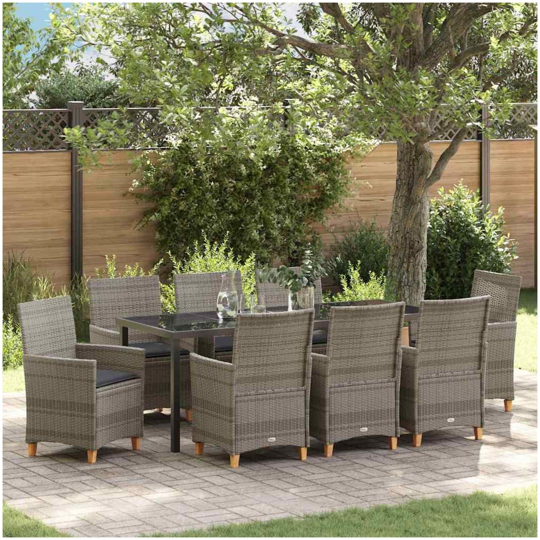 9-delars trädgårdsmatgrupp med kuddar i grå poly-rattan vidaXL 200 x 80 x 73 cm
