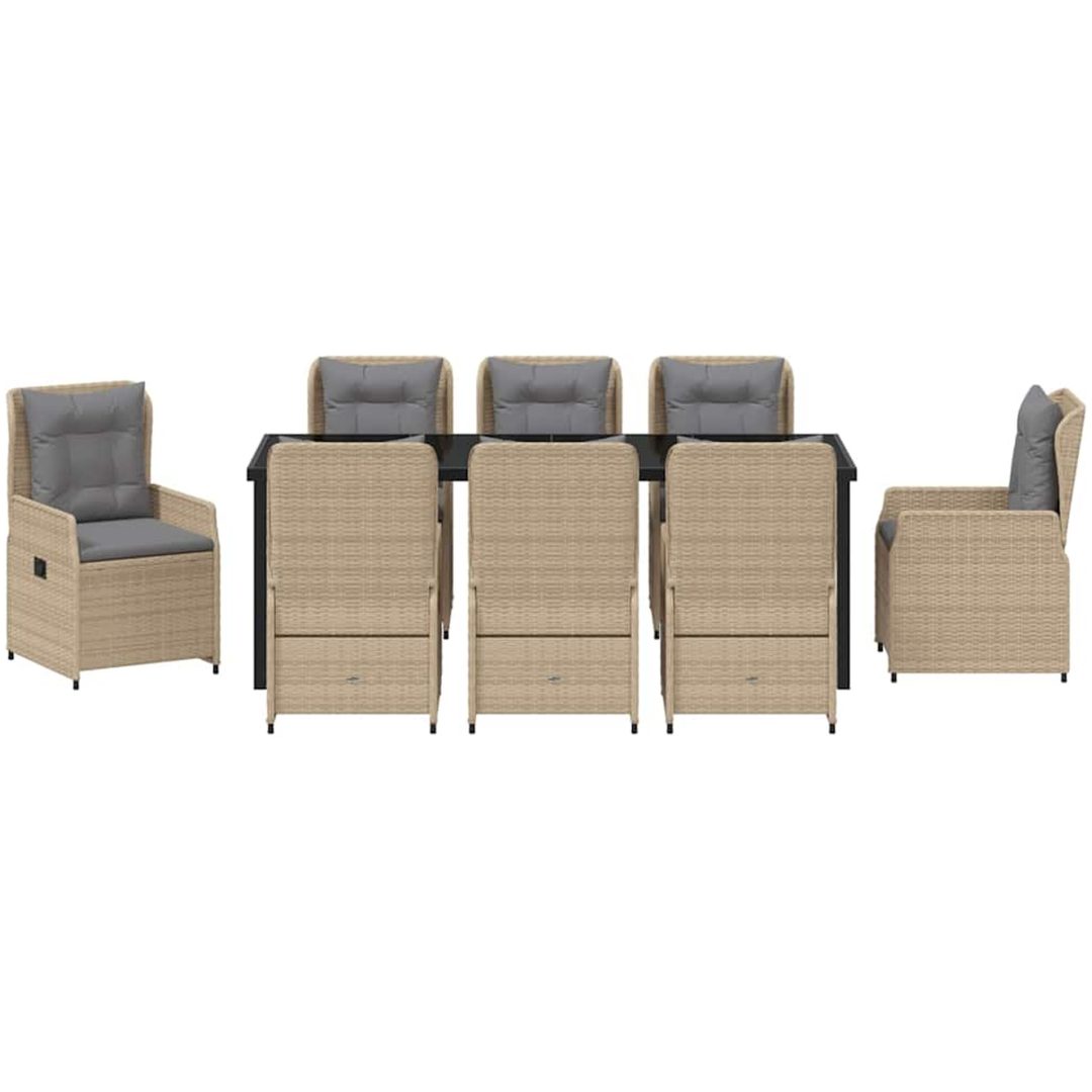 9-delars Trädgårdsmatsals set Beige Polyrotting vidaXL Large – bild 7